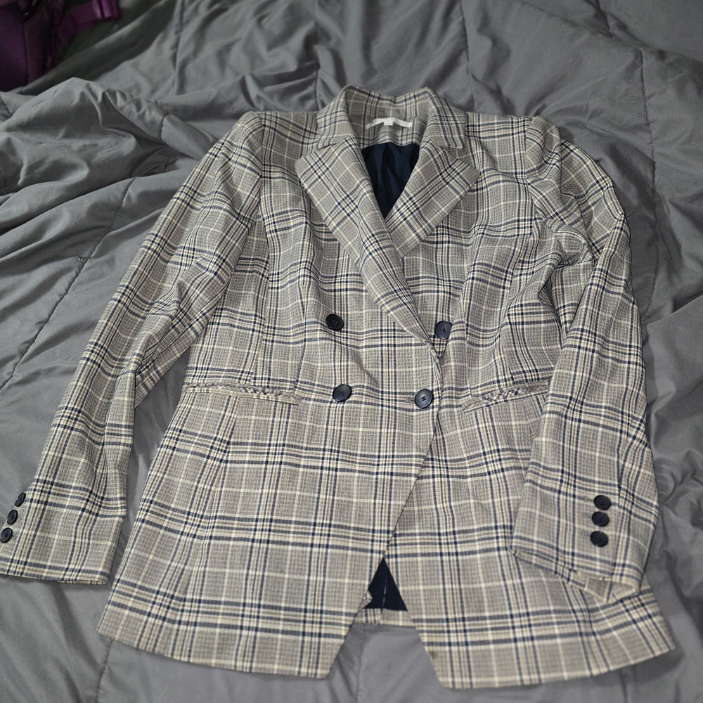 Preston & York Navy and Cream Plaid Blazer
